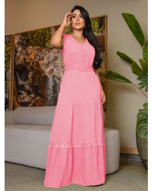 Vestido longo regata 2 marias Rosa Bebe | Moda Evangelica